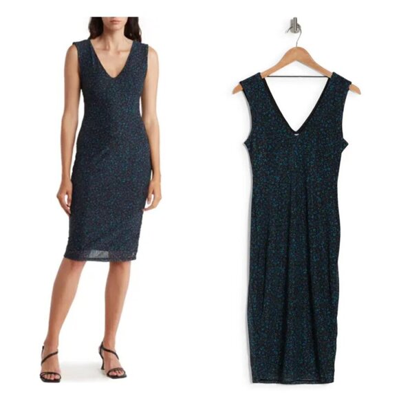 AFRM Ariana Sleeveless Mesh Midi Dress V-Neck Floral Black Blue Women's XS - Picture 1 of 8